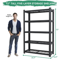 72"H 5-Tier Storage Bookshelf Adjustable Metal Wire Racks Heavy Duty Standing Shelf Organizer for Living Room and Kitchen - Buy online at  Vibe In Cart.
