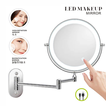 8 inch Makeup Mirror Chrome 3x/5x/7x/10x Magnifying Double Side USB Charging Bathroom 3 color light Smart Cosmetic Mirrors - Buy online at  Vibe In Cart.