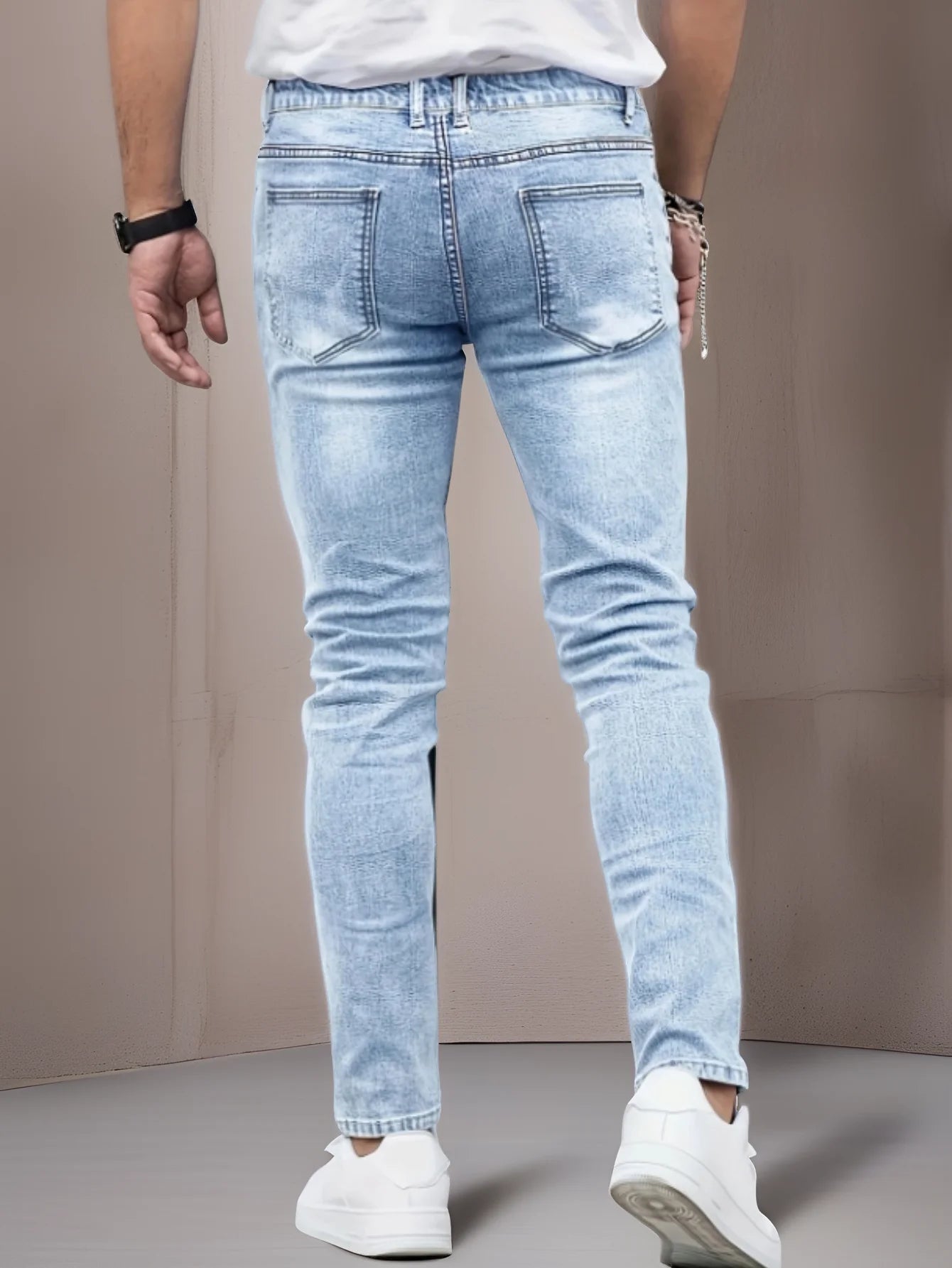 Men's Slim-Fit Stretch Jeans - All-Season Casual Five-Pocket Light Blue | Effortless Comfort for Fall Layers - Buy online at  Vibe In Cart.