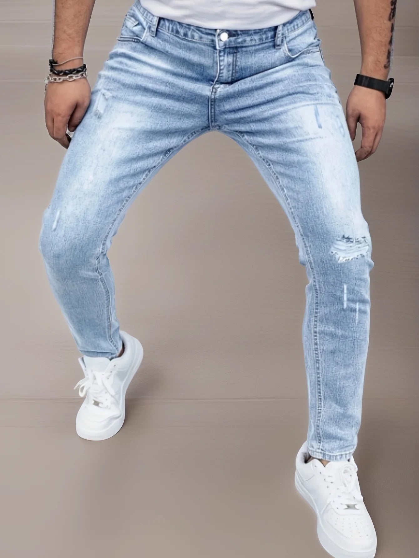 Men's Slim-Fit Stretch Jeans - All-Season Casual Five-Pocket Light Blue | Effortless Comfort for Fall Layers - Buy online at  Vibe In Cart.