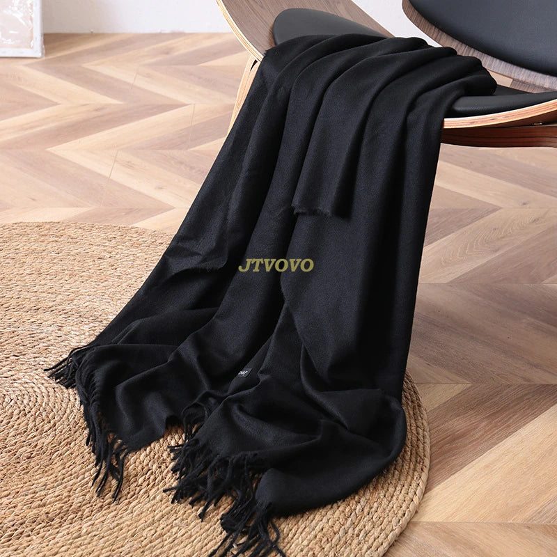 Women's Long Polyester Tassel Scarf with Solid Color