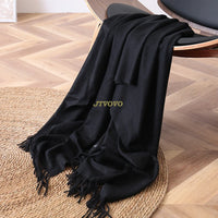 Women's Long Polyester Tassel Scarf with Solid Color