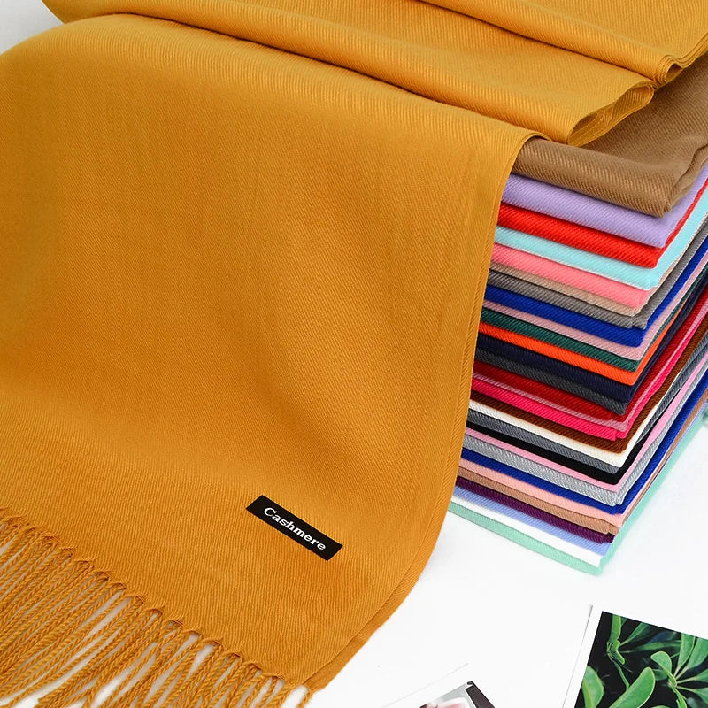Women's Long Polyester Tassel Scarf with Solid Color
