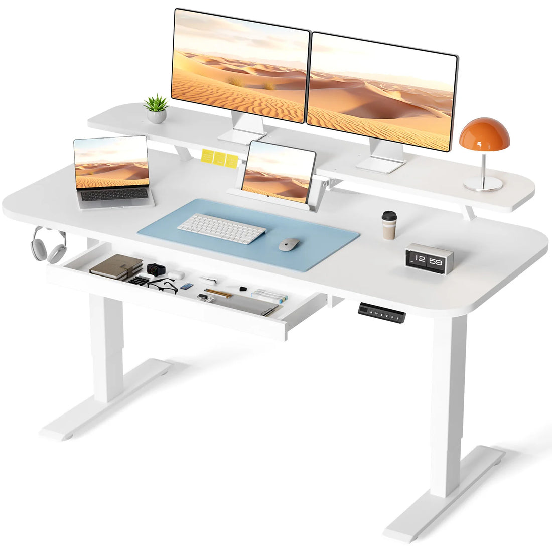 Electric Standing Desk with Drawers, Sit Stand up Desk, Height Adjustable Ergonomic Home Office Computer Desk - Buy online at  Vibe In Cart.