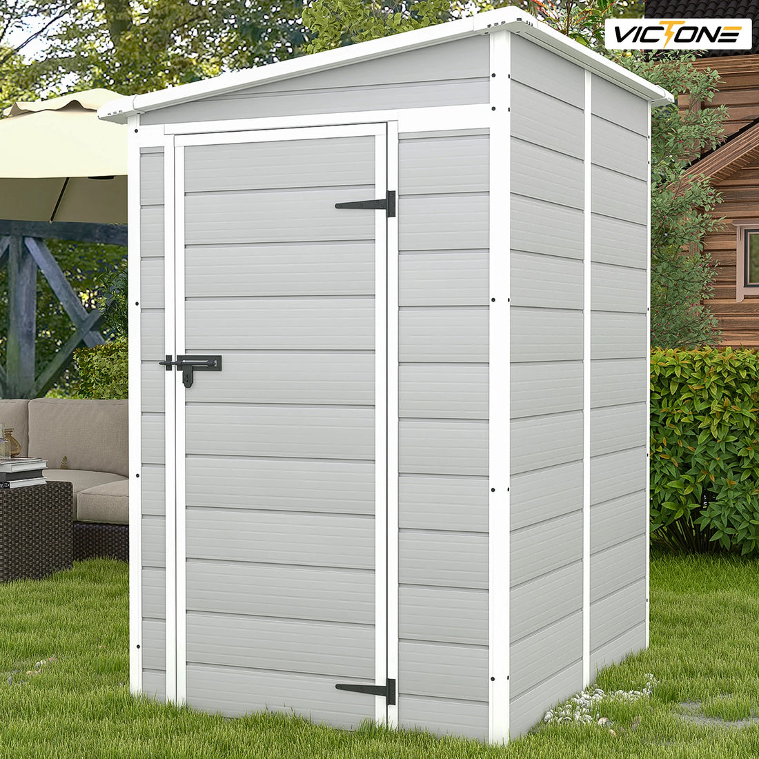 Victone 5x4 FT Plastic Outdoor Storage hed With Floor, Resin Storage shed &Lockable & Window Door For Patio Furniture - Buy online at  Vibe In Cart.
