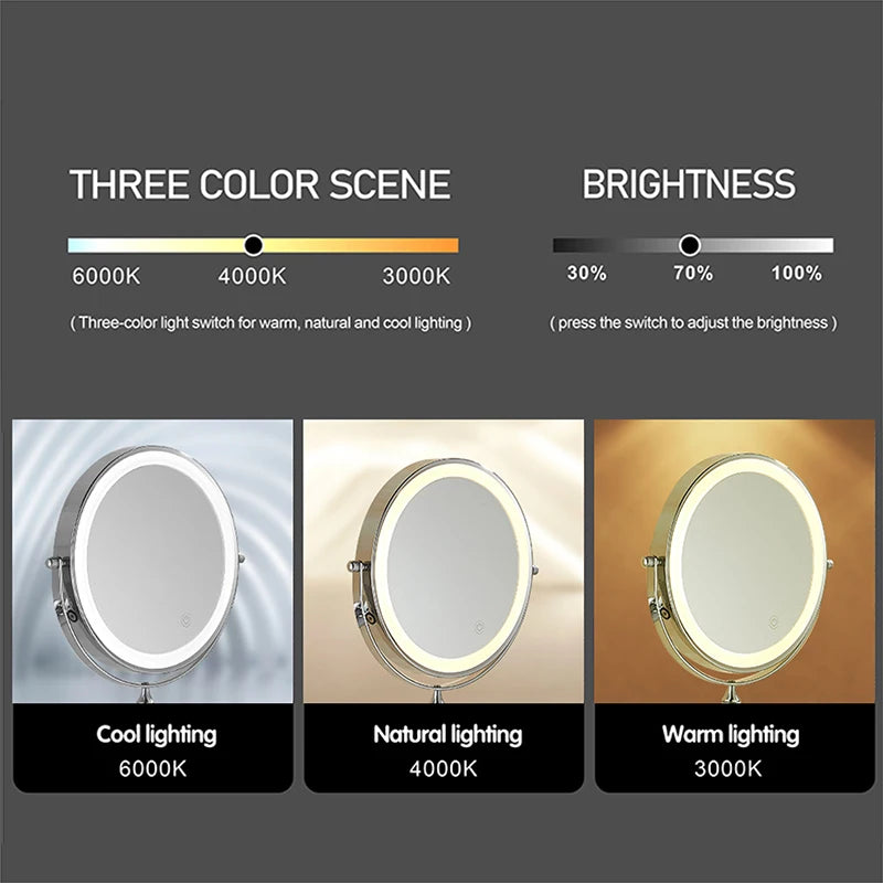 8 inch Makeup Mirror Chrome 3x/5x/7x/10x Magnifying Double Side USB Charging Bathroom 3 color light Smart Cosmetic Mirrors - Buy online at  Vibe In Cart.