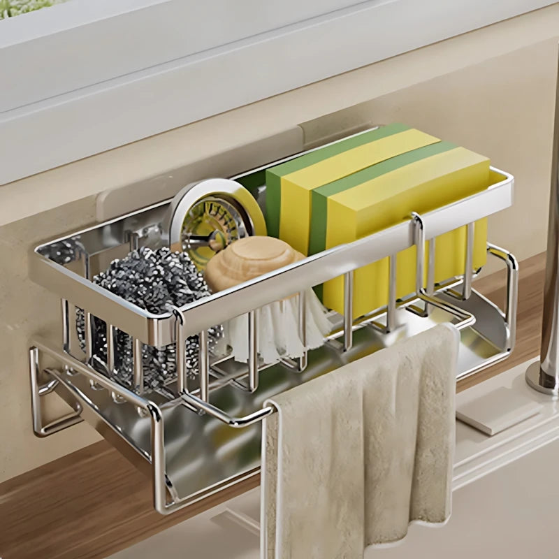 Over-Sink Kitchen Organizer - Sponge Holder & Drying Rack with Faucet Mount, Space-Saving Storage for Sponges and Brushes - Buy online at  Vibe In Cart.