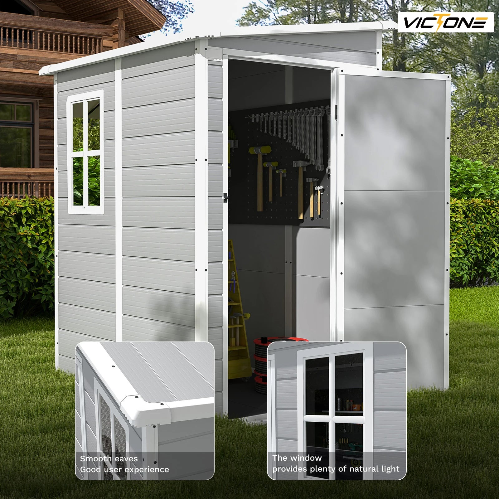 Victone 5x4 FT Plastic Outdoor Storage hed With Floor, Resin Storage shed &Lockable & Window Door For Patio Furniture - Buy online at  Vibe In Cart.
