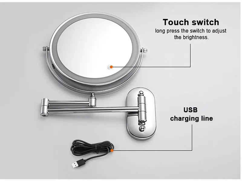 8 inch Makeup Mirror Chrome 3x/5x/7x/10x Magnifying Double Side USB Charging Bathroom 3 color light Smart Cosmetic Mirrors - Buy online at  Vibe In Cart.