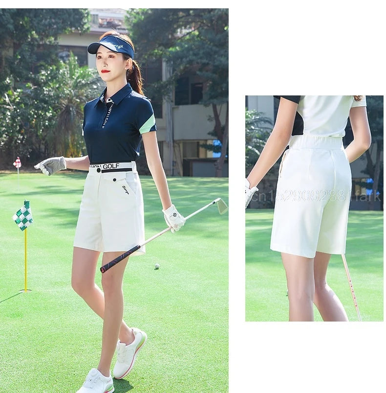 TTYGJ Women High Waist Golf Shorts Summer Quick-dry Sports Trousers Breathable Golf Apparel Ladies Elastic Slim Short Pant XS-XL