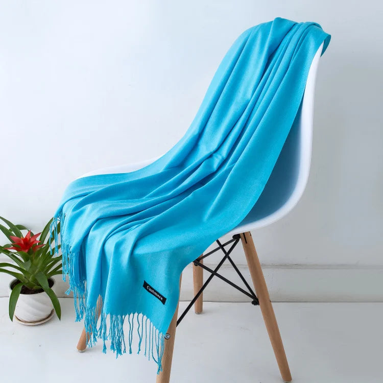 Women's Long Polyester Tassel Scarf with Solid Color