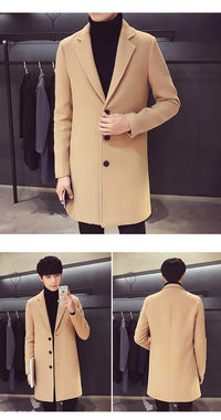 2024 Spring Autumn New Long Cotton Coat New Wool Blend Pure Color Casual Business Fashion Men's Clothing Slim Windbreaker Jacket - Buy online at  Vibe In Cart.