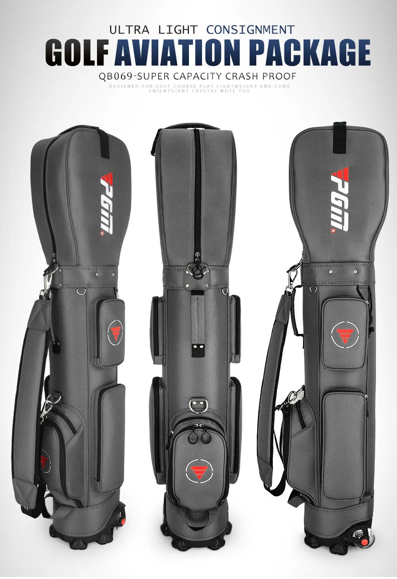 Nylon Golf Bag with Wheels for Aviation, Black and Gray
