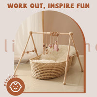 Foldable Wooden Baby Play Gym with Rattle, Mobile and Sensory Toys