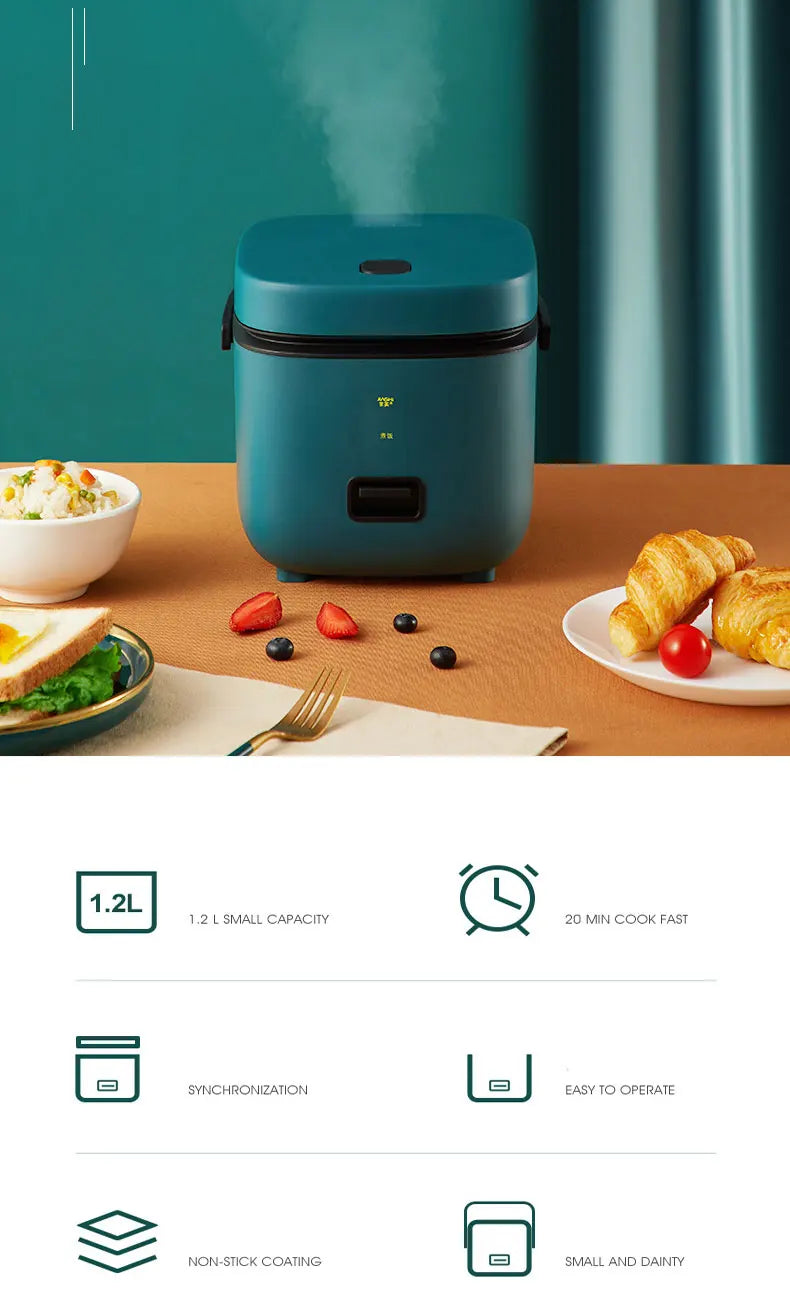 Mini Automatic Electric Rice Cooker with Steamer 1.2L for 1-2 People