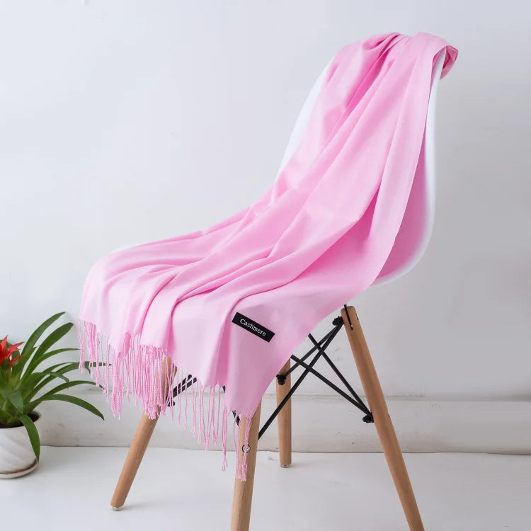 Women's Long Polyester Tassel Scarf with Solid Color