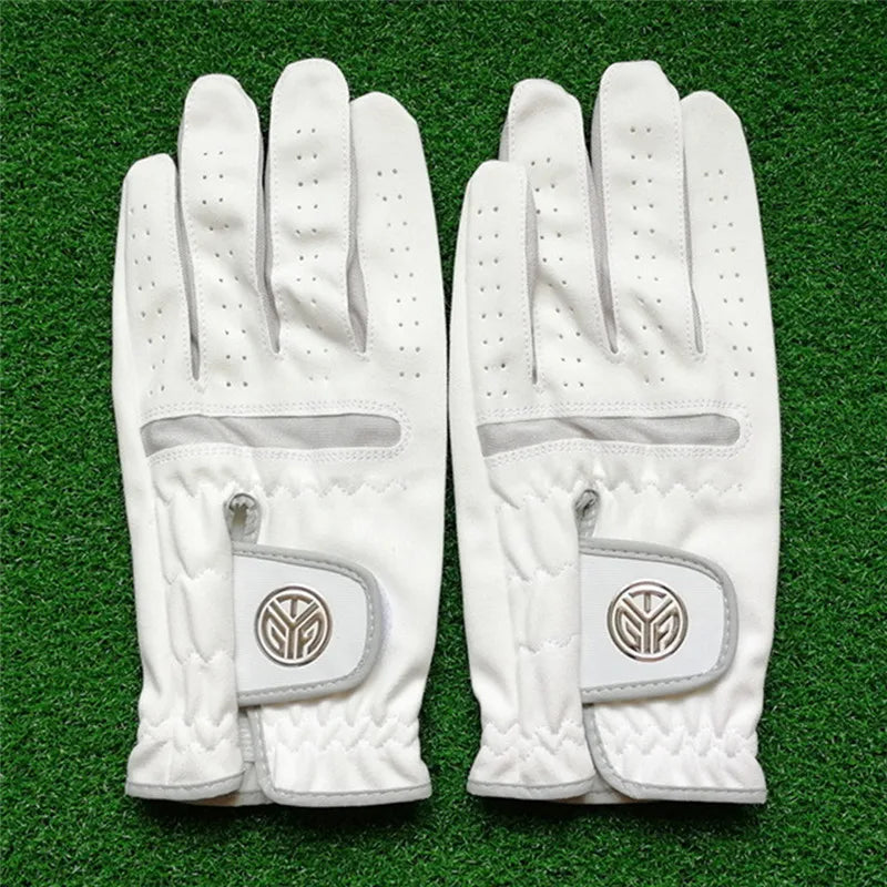 Men's 1-Piece White Fiber Cloth Golf Gloves for Left or Right Hand
