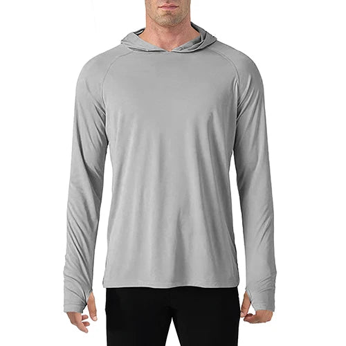 Men's Breathable Long Sleeve Hooded T-Shirt with UV Protection and Quick Dry