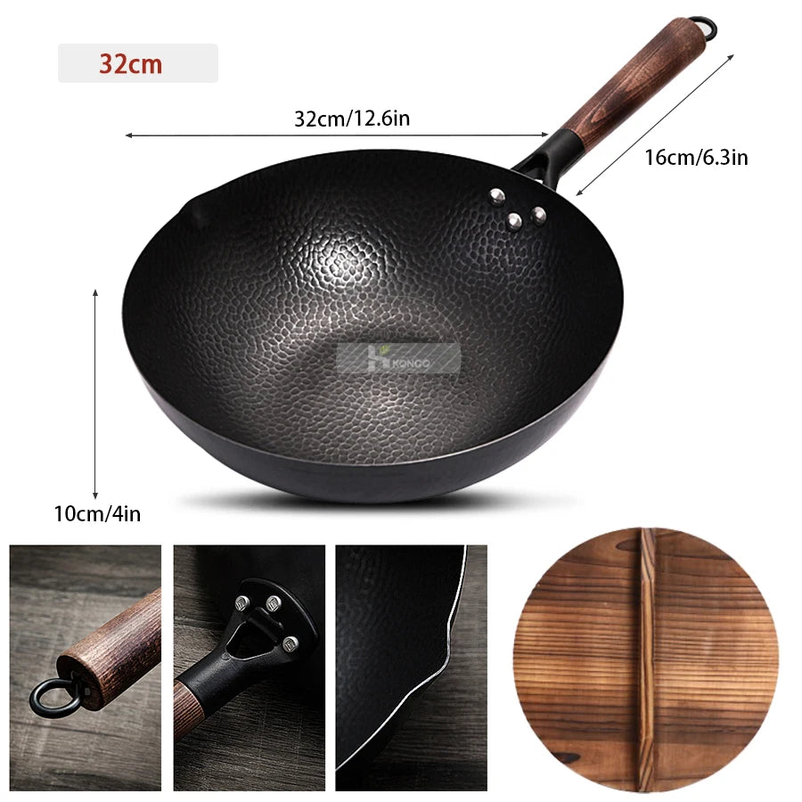 Konco Pure Iron wok cast iron pan Non-coated Pot General use for Gas and Induction Cooker 32cm Chinese Wok Cookware Pan - Buy online at  Vibe In Cart.