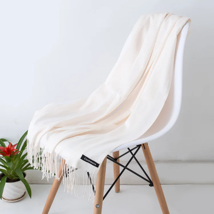 Women's Long Polyester Tassel Scarf with Solid Color