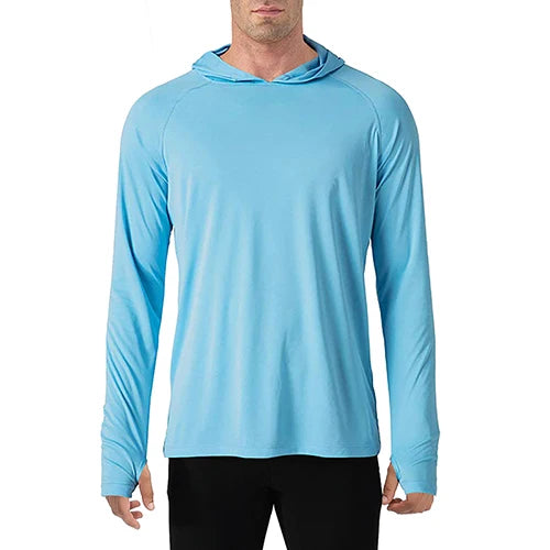 Men's Breathable Long Sleeve Hooded T-Shirt with UV Protection and Quick Dry