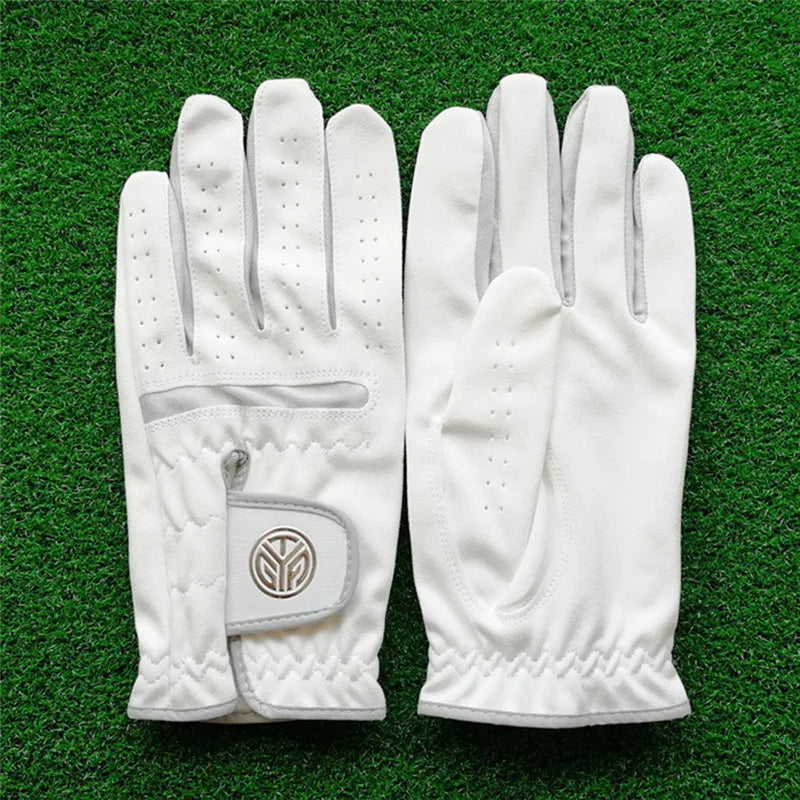 Men's 1-Piece White Fiber Cloth Golf Gloves for Left or Right Hand