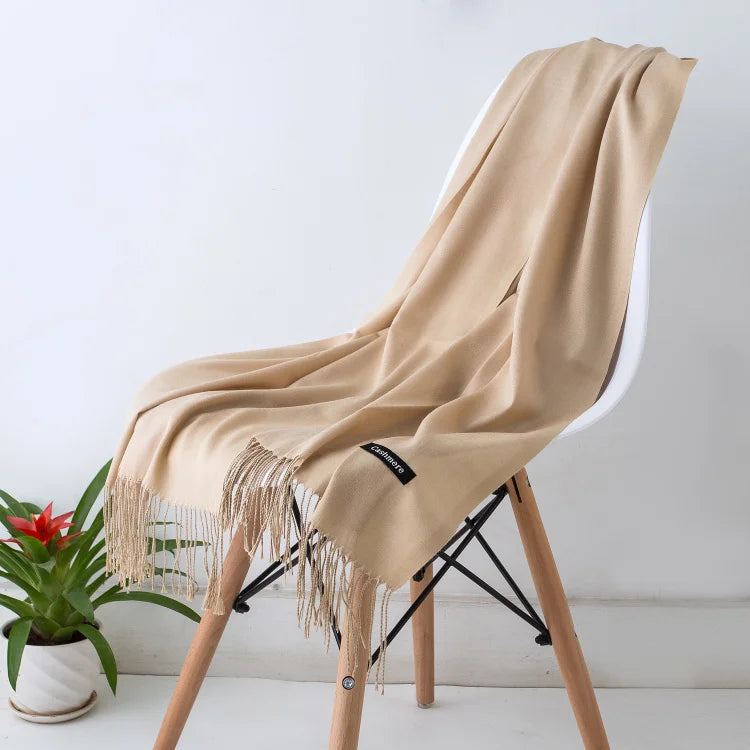 Women's Long Polyester Tassel Scarf with Solid Color