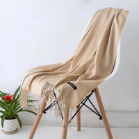 Women's Long Polyester Tassel Scarf with Solid Color