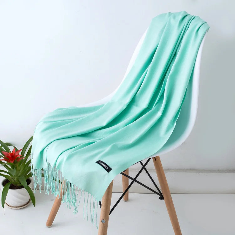 Women's Long Polyester Tassel Scarf with Solid Color