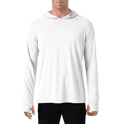 Men's Breathable Long Sleeve Hooded T-Shirt with UV Protection and Quick Dry
