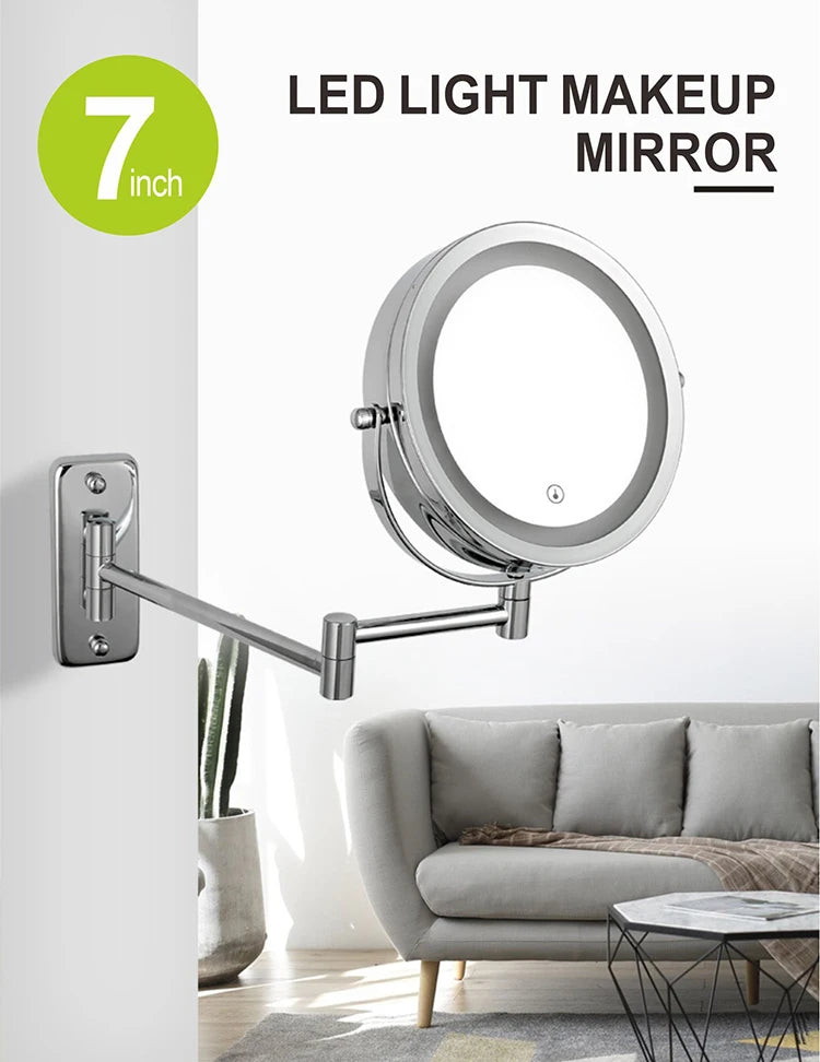 Folding Arm Extend Bathroom Mirror With LED Light 7 Inch Wall Mounted Double Side Smart Cosmetic Makeup Mirrors - Buy online at  Vibe In Cart.