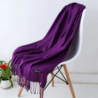 Women's Long Polyester Tassel Scarf with Solid Color