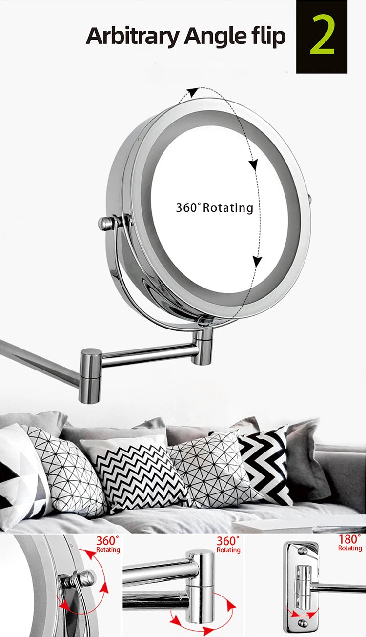 Folding Arm Extend Bathroom Mirror With LED Light 7 Inch Wall Mounted Double Side Smart Cosmetic Makeup Mirrors - Buy online at  Vibe In Cart.