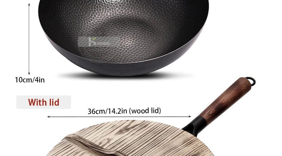 Konco Pure Iron wok cast iron pan Non-coated Pot General use for Gas and Induction Cooker 32cm Chinese Wok Cookware Pan - Buy online at  Vibe In Cart.