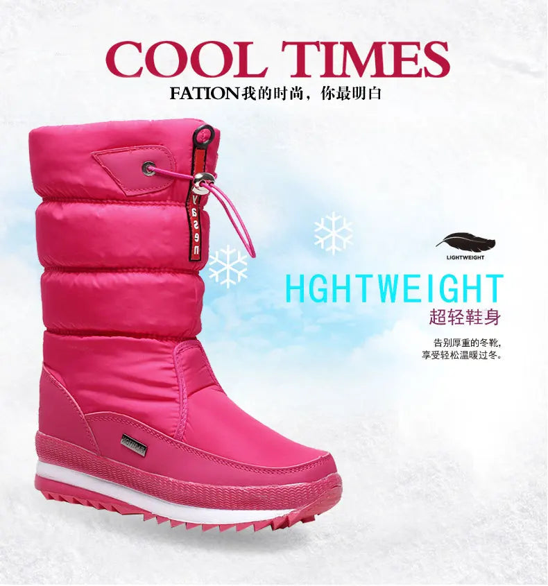 Women's Mid-Calf Platform Snow Boots with Flat Heel