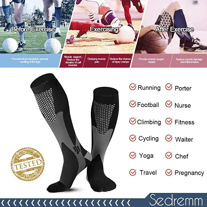 Men's Crew Length Compression Socks for Sports, Size EU 41-45