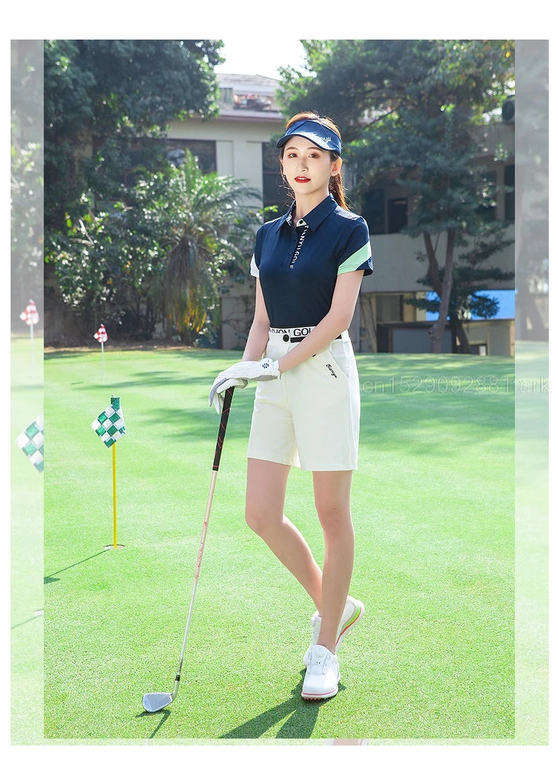 TTYGJ Women High Waist Golf Shorts Summer Quick-dry Sports Trousers Breathable Golf Apparel Ladies Elastic Slim Short Pant XS-XL