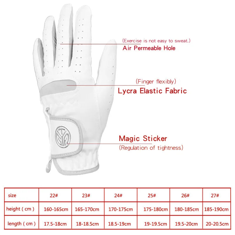 Men's 1-Piece White Fiber Cloth Golf Gloves for Left or Right Hand