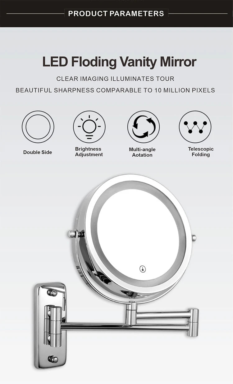 Folding Arm Extend Bathroom Mirror With LED Light 7 Inch Wall Mounted Double Side Smart Cosmetic Makeup Mirrors - Buy online at  Vibe In Cart.