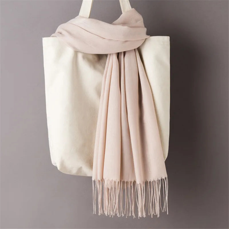 Women's Long Polyester Tassel Scarf with Solid Color