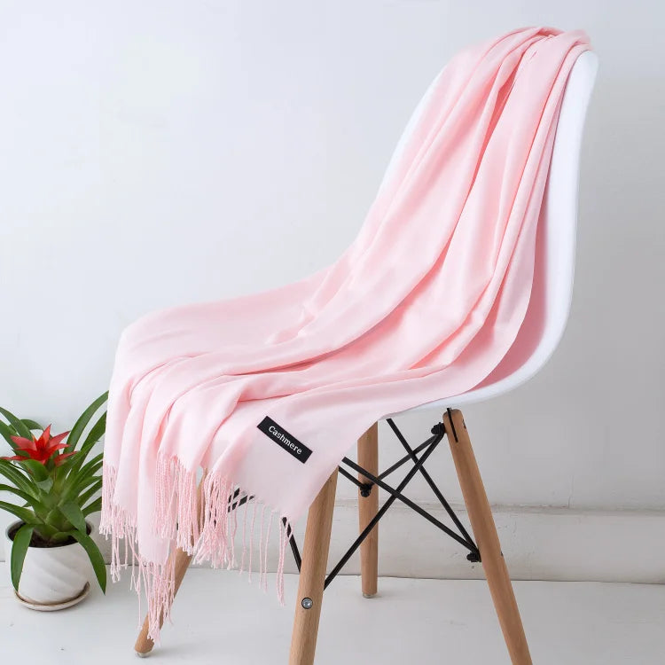 Women's Long Polyester Tassel Scarf with Solid Color