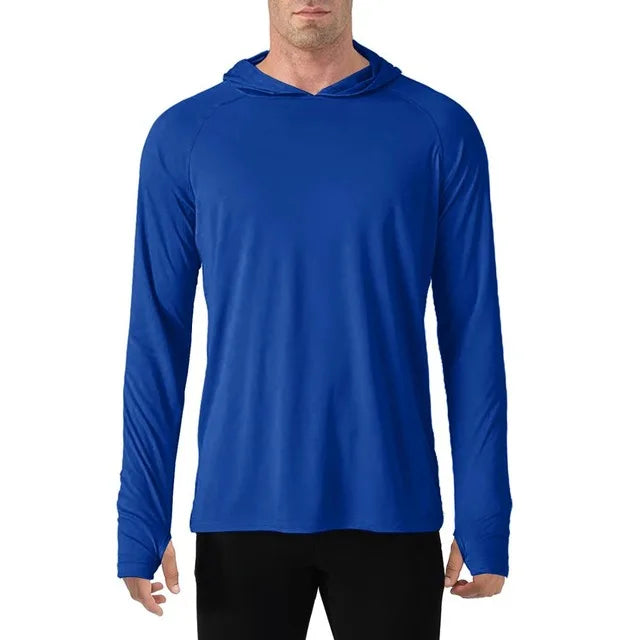 Men's Breathable Long Sleeve Hooded T-Shirt with UV Protection and Quick Dry