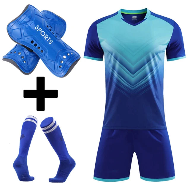 Men's and Boys' Polyester Football Jersey Set with Socks and Shin Guards