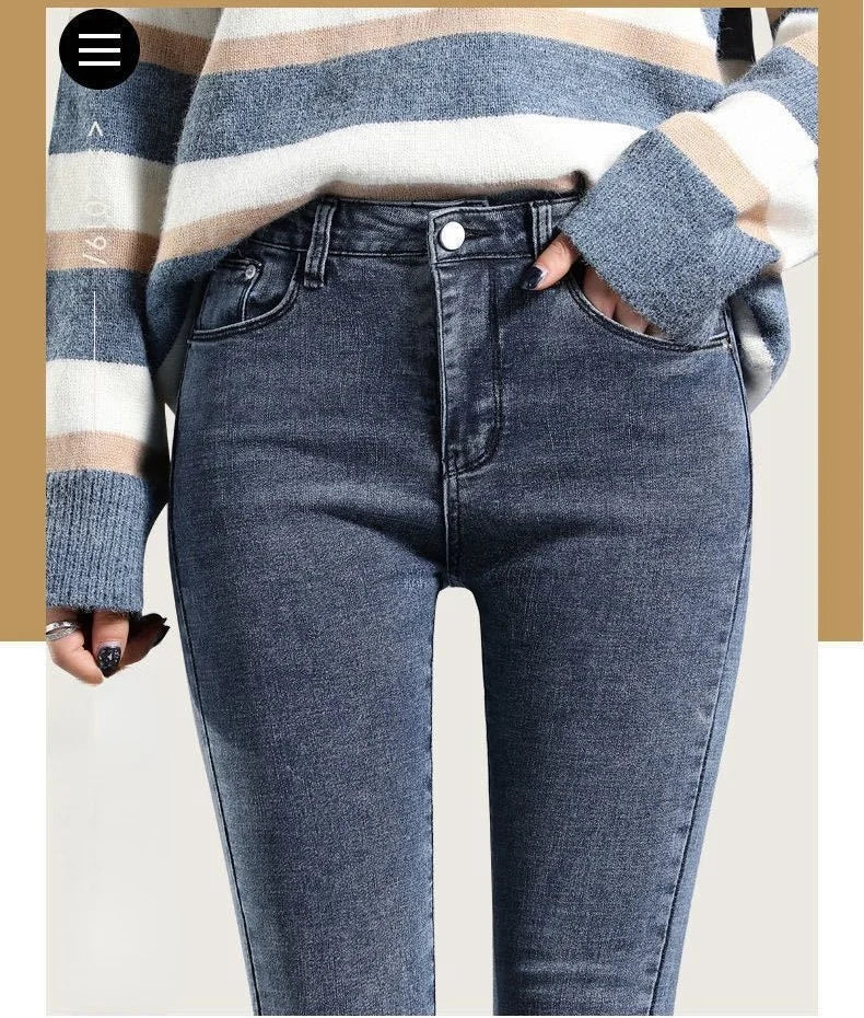 Slight Stretch Women's Pencil Pants Jeans in Blue, Gray, and Black