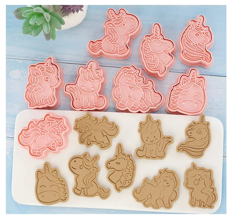 8 Pcs/set Cookie Cutters Plastic 3D Cute Cartoon Pressable Biscuit Mold Cookie Stamp Kitchen Baking Pastry Bakeware - Buy online at  Vibe In Cart.
