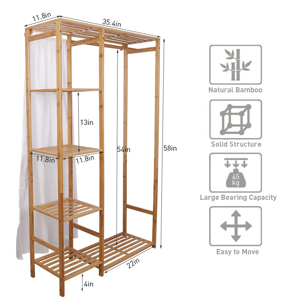 Bamboo Wood Clothing Garment Rack with Shelves Clothes Hanging Rack Stand for Child Kids Adults Cloth Shoe Coat Storage Organize - Buy online at  Vibe In Cart.