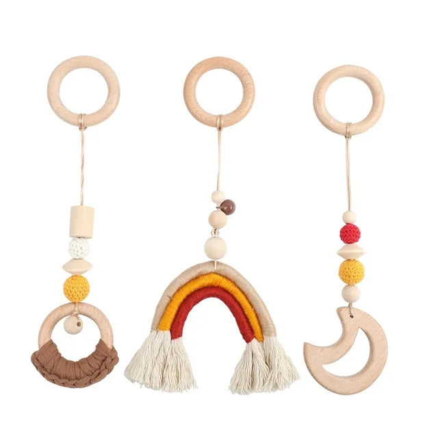 Foldable Wooden Baby Play Gym with Rattle, Mobile and Sensory Toys