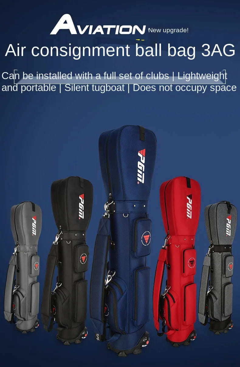 Nylon Golf Bag with Wheels for Aviation, Black and Gray