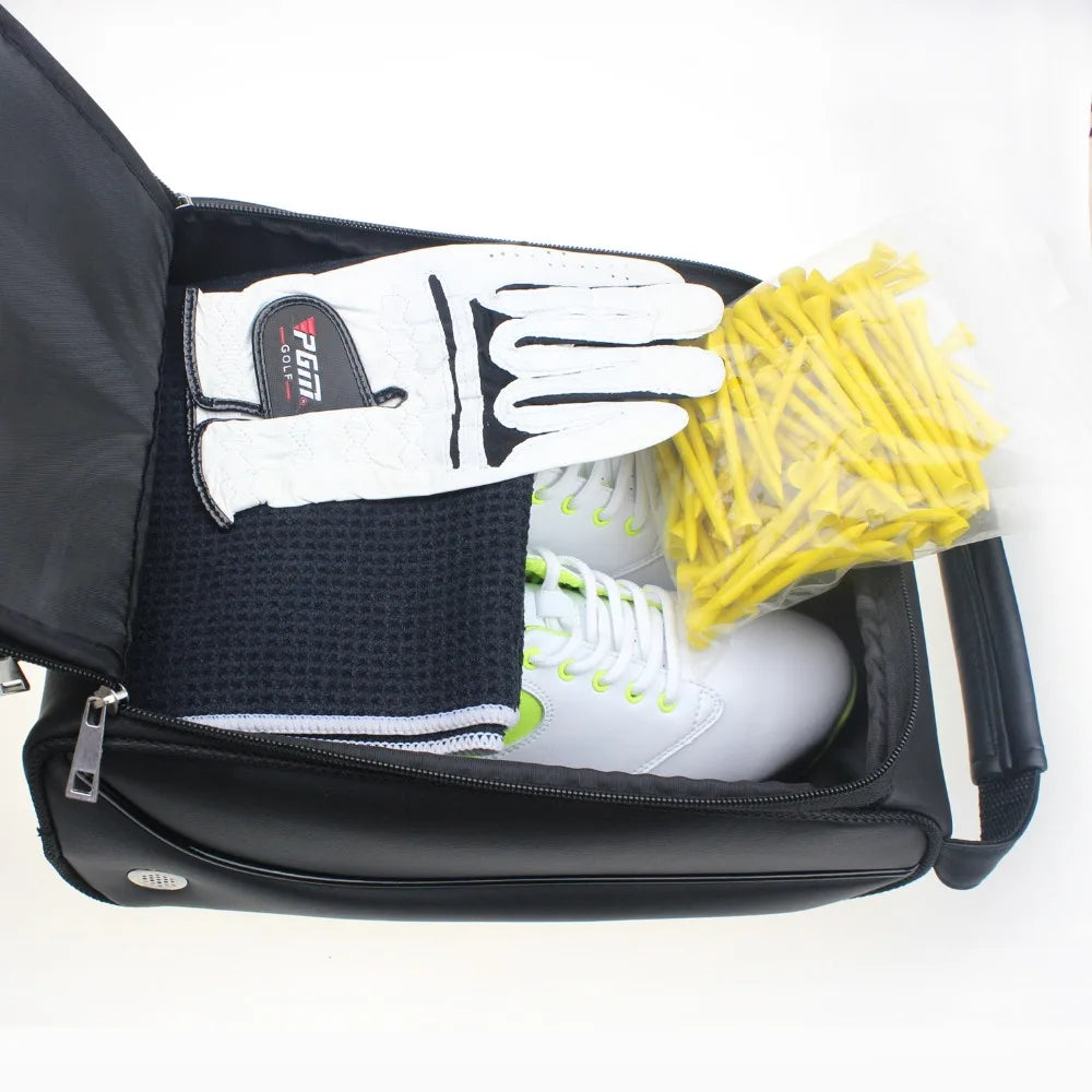 Unisex Black PU Leather Golf Shoes Bag 12.8x9.0x5.2 Inches