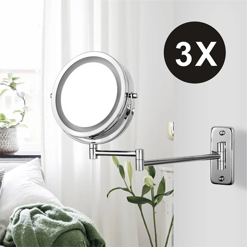 7 Inch Wall Mounted Double Sided Bathroom Mirror with LED Light and Magnifying
